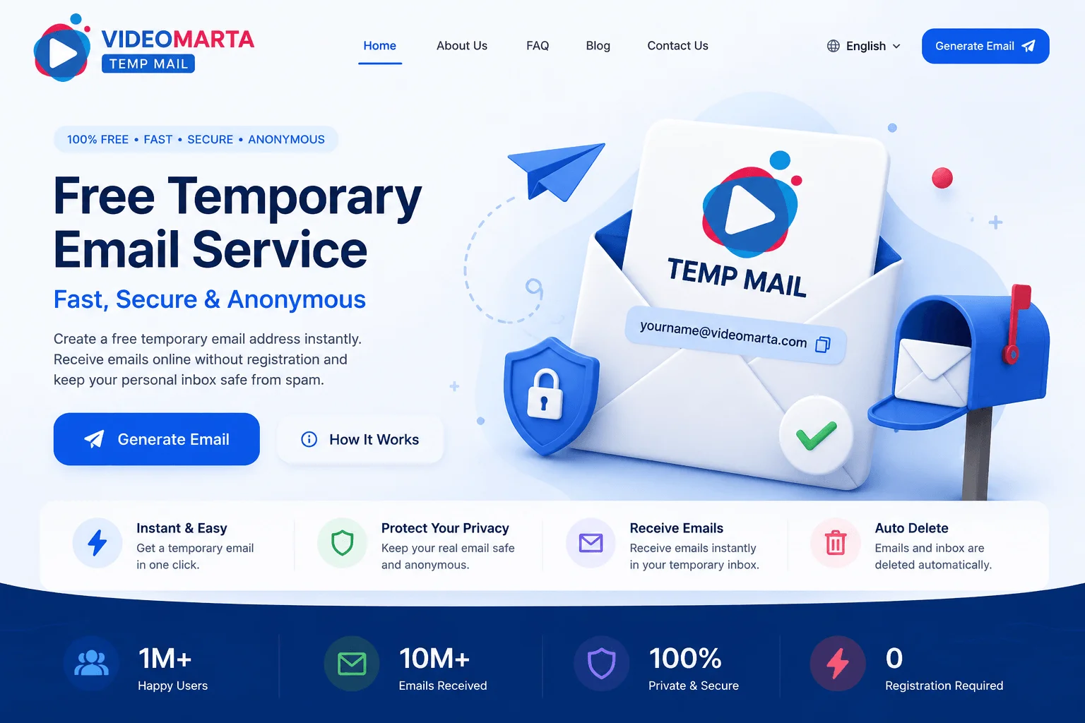 Free temporary email by Videomarta Mail